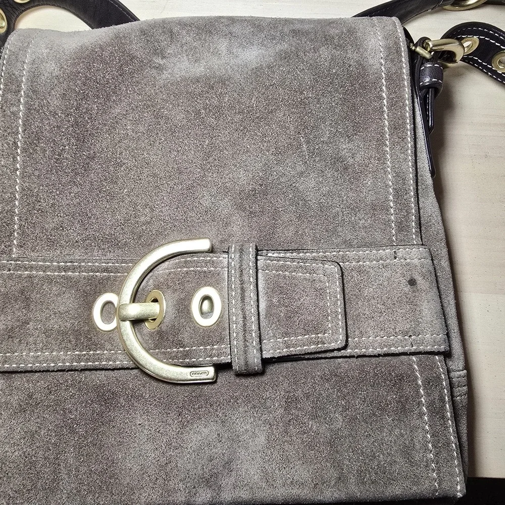 Coach Y2k Soho Messenger Flap Brown Suede‎ Leather Shoulder Bag Purse Vtg Buckle